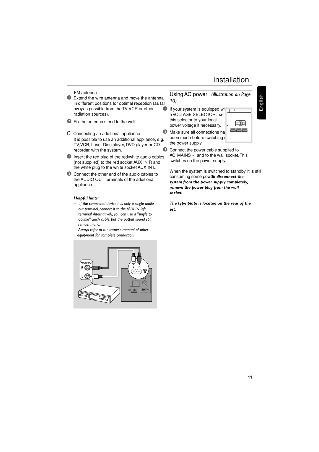 Philips MAS55 manual FM antenna, Connecting an additional appliance, If your system is equipped with 