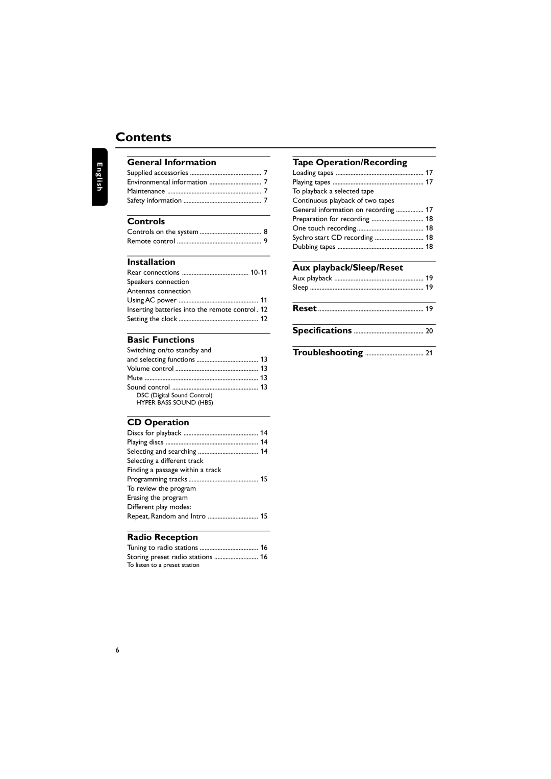 Philips MAS55 manual Contents 