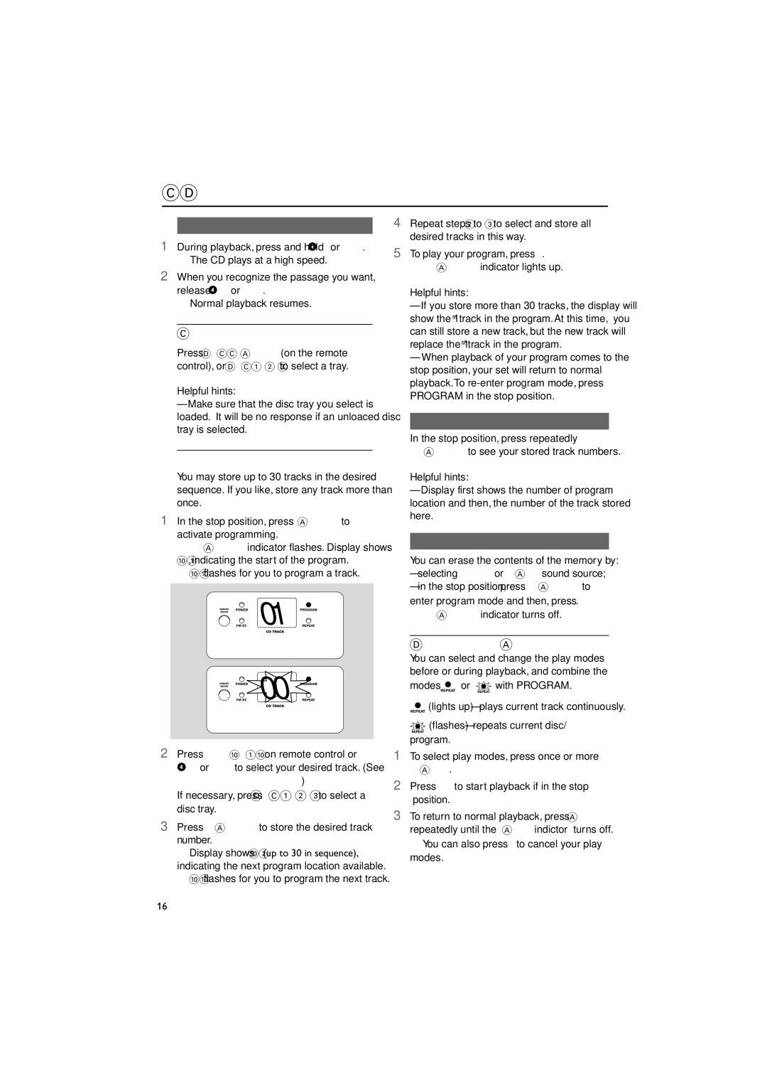 Philips MAS85 owner manual Changing discs, Programming tracks, Different play modes Repeat 