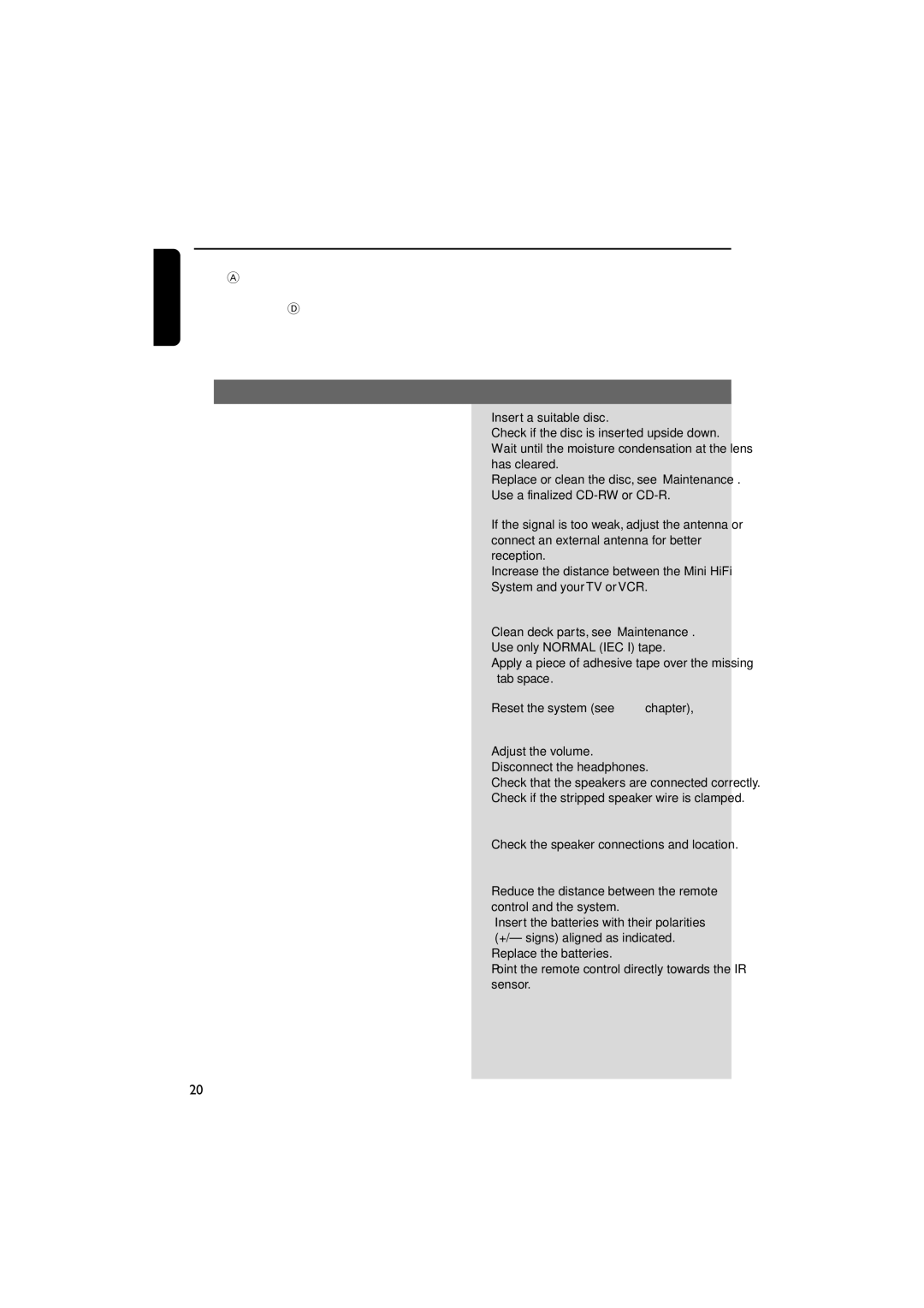 Philips MAS85 owner manual Troubleshooting, Problem 