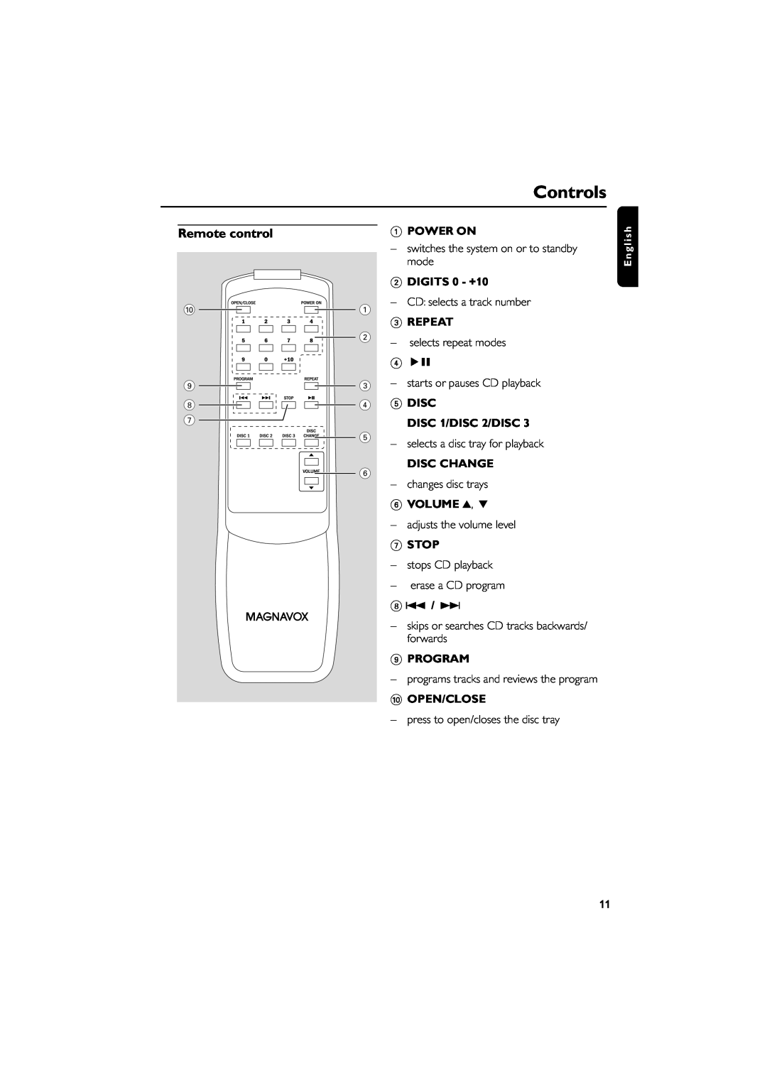 Philips MAS85 owner manual Controls, Remote control 