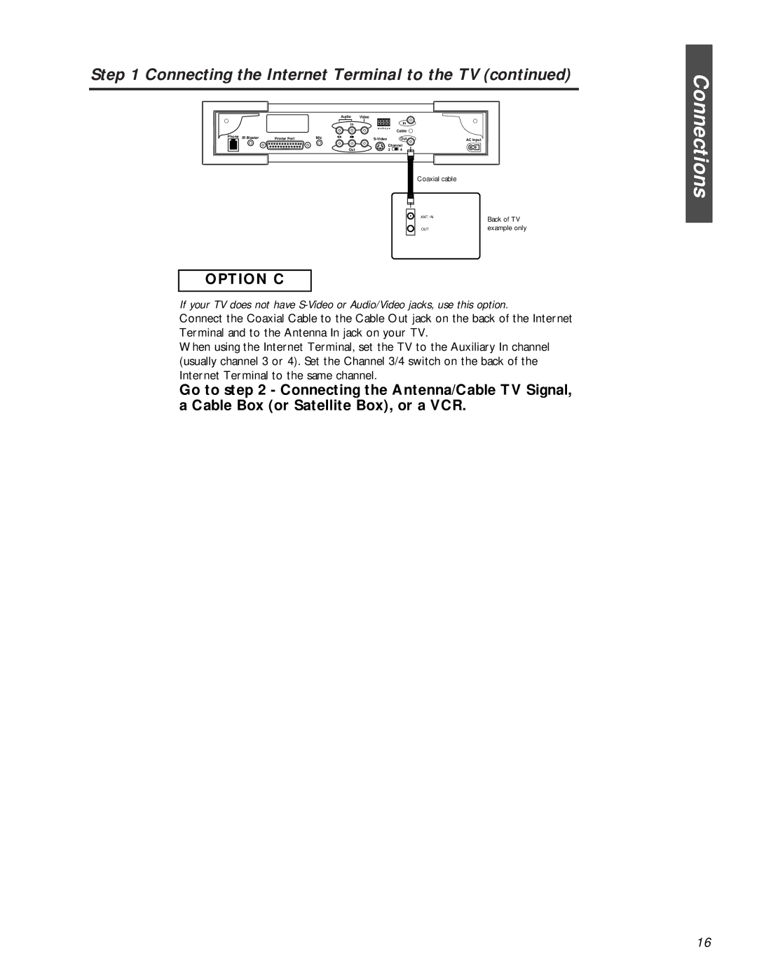 Philips MAT972KB QUG owner manual Connecting the Internet Terminal to the TV, Option C 