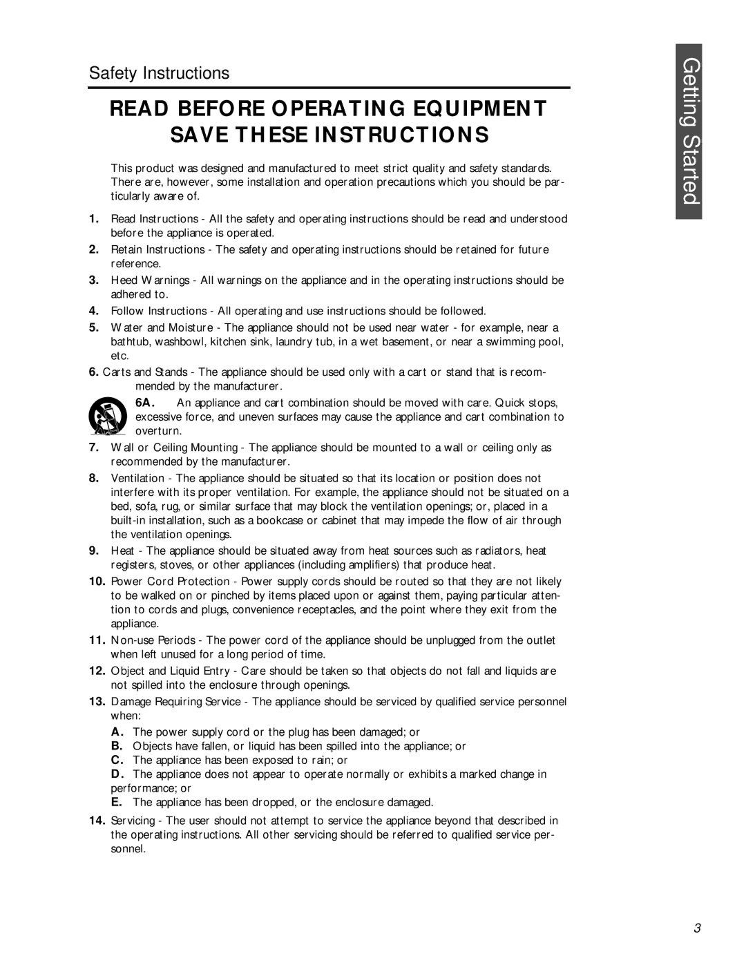 Philips MAT972KB QUG owner manual Getting Started, Safety Instructions 