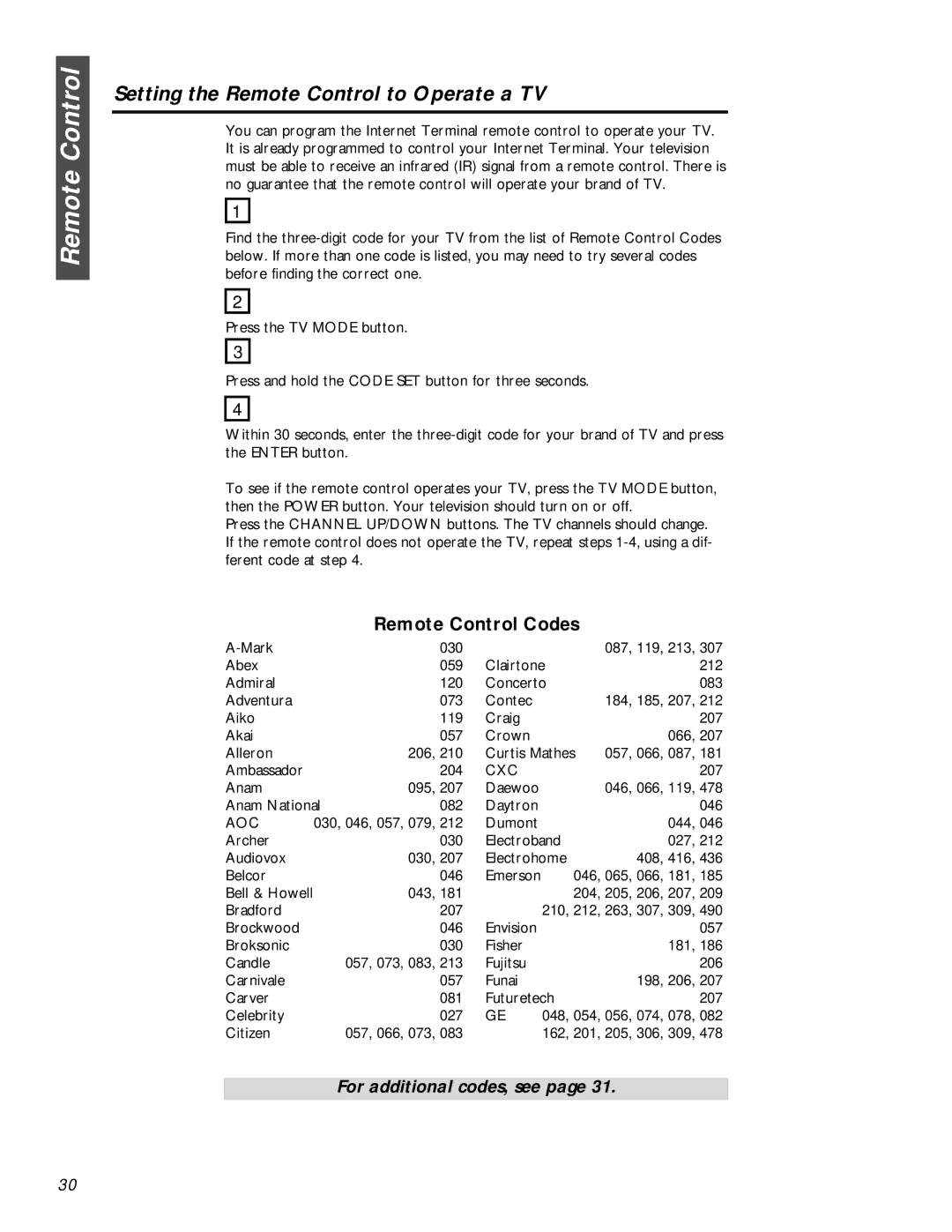 Philips MAT972KB QUG owner manual Setting the Remote Control to Operate a TV 