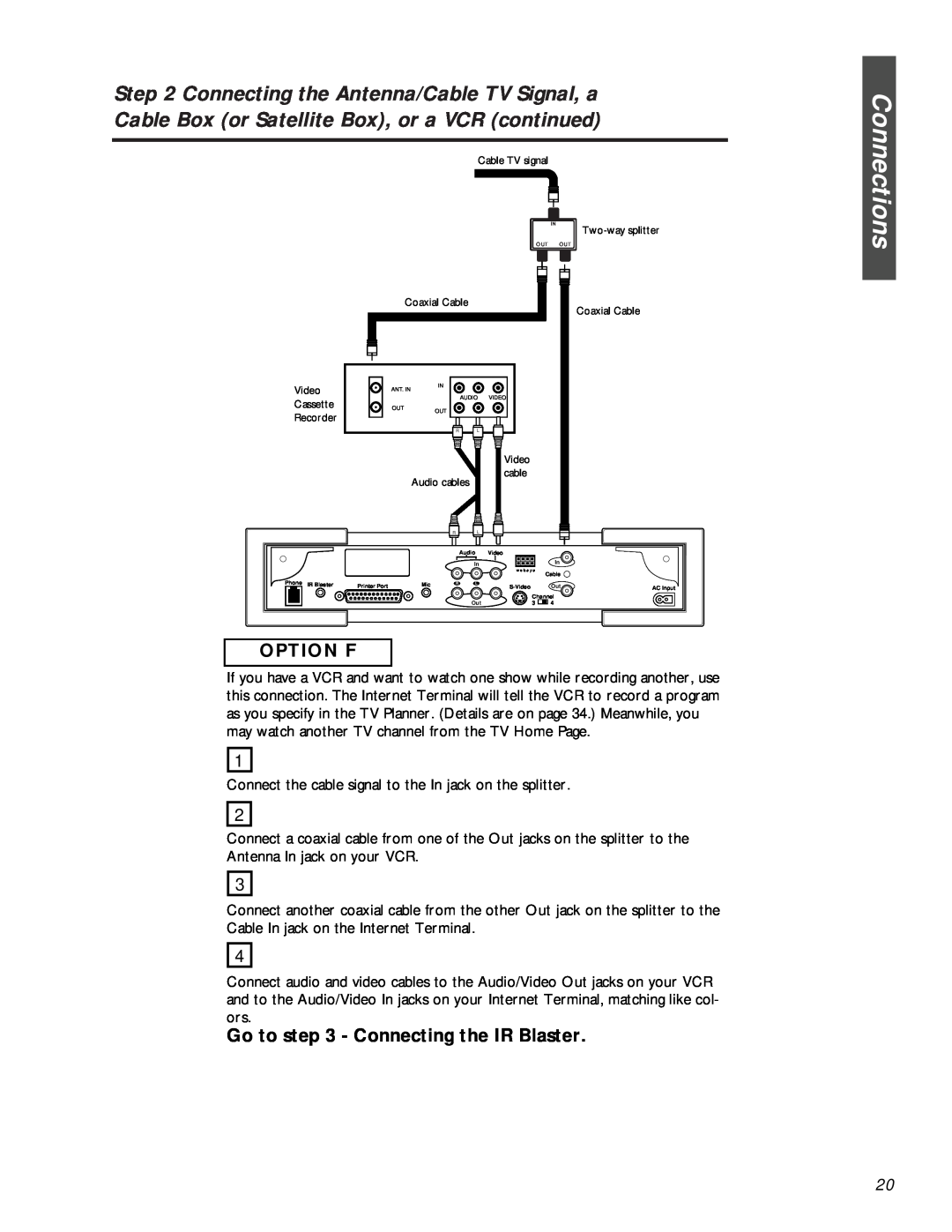 Philips MAT972KB QUG owner manual Option F, Connections, Go to - Connecting the IR Blaster 