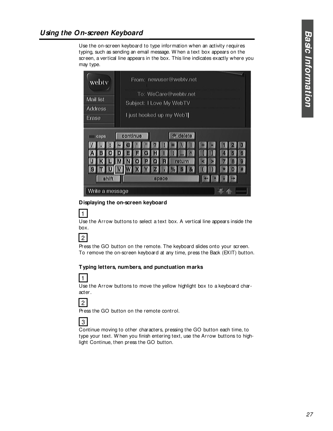 Philips MAT972KB QUG owner manual Basic Information, Using the On-screen Keyboard, Displaying the on-screen keyboard 