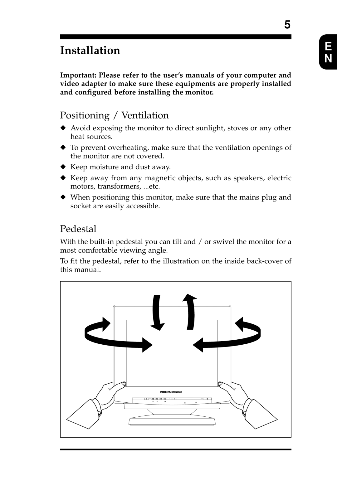 Philips MB4010T001 appendix Installation, Positioning / Ventilation 