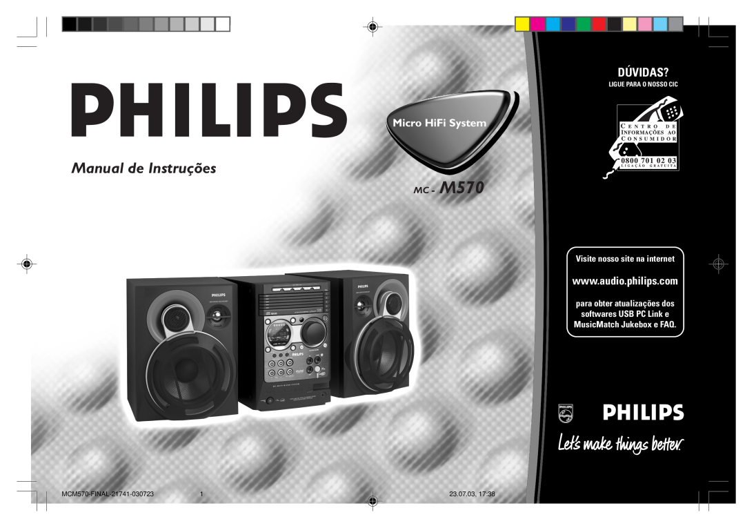 Philips MC - M570 manual Manual de Instruções, Dúvidas?, Micro HiFi System, Visite nosso site na internet, 23.07.03 