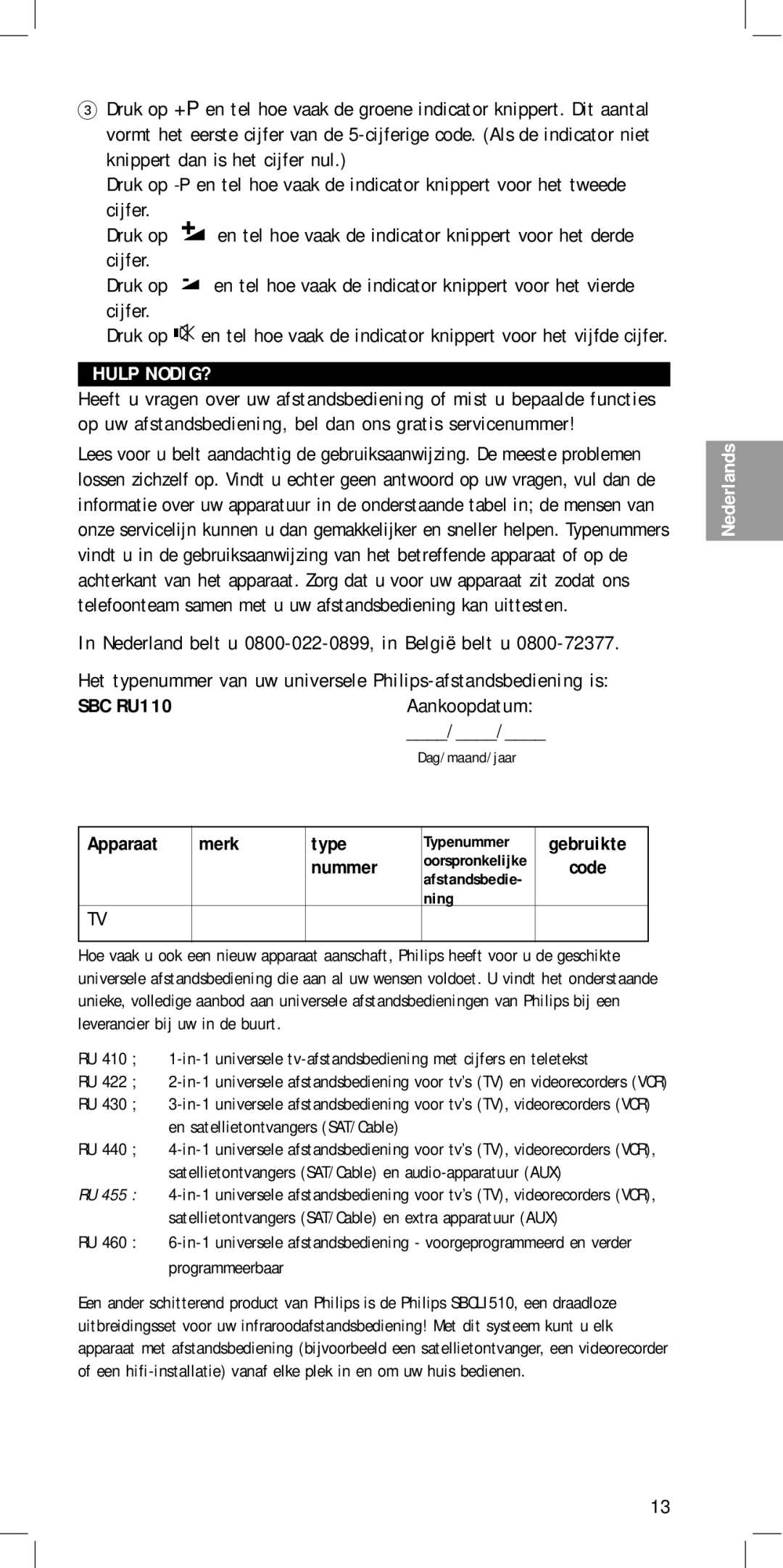 Philips MC-110 manual Hulp NODIG?, Aankoopdatum, Apparaat Merk Type, Typenummer, Ning 