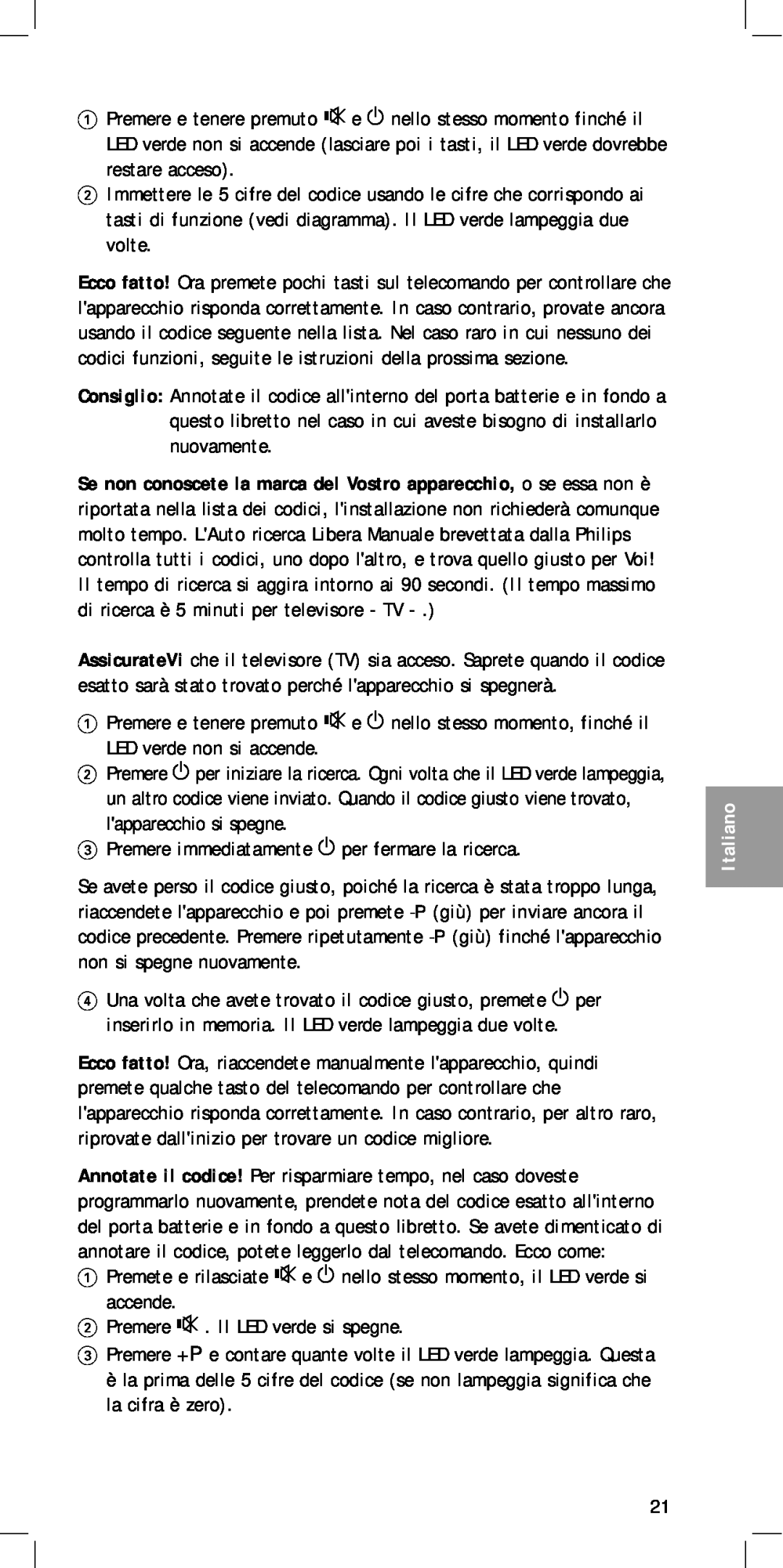 Philips MC-110 manual Premere immediatamente y per fermare la ricerca, Italiano 