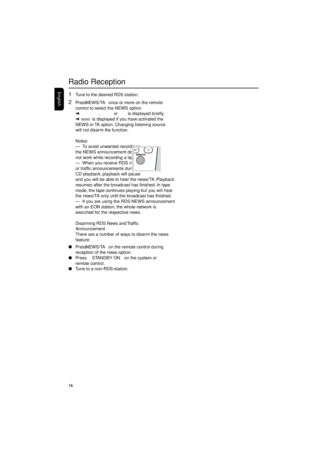 Philips MC-122 manual Not work while recording a tape, Disarming RDS News and Traffic Announcement 