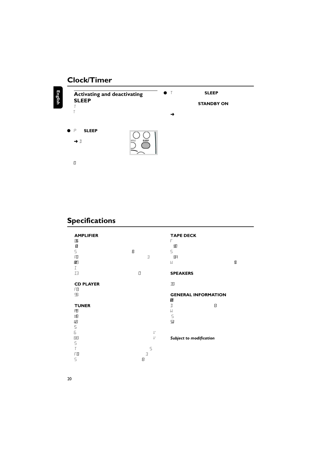 Philips MC-122 manual Specifications, Activating and deactivating 