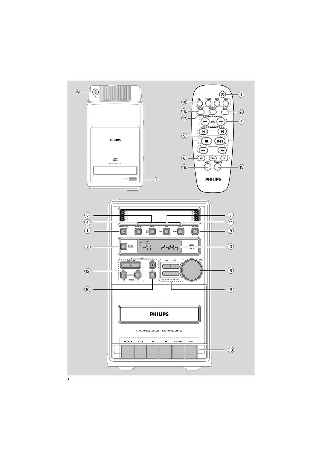 Philips MC-122 manual Tuner Tape AUX 