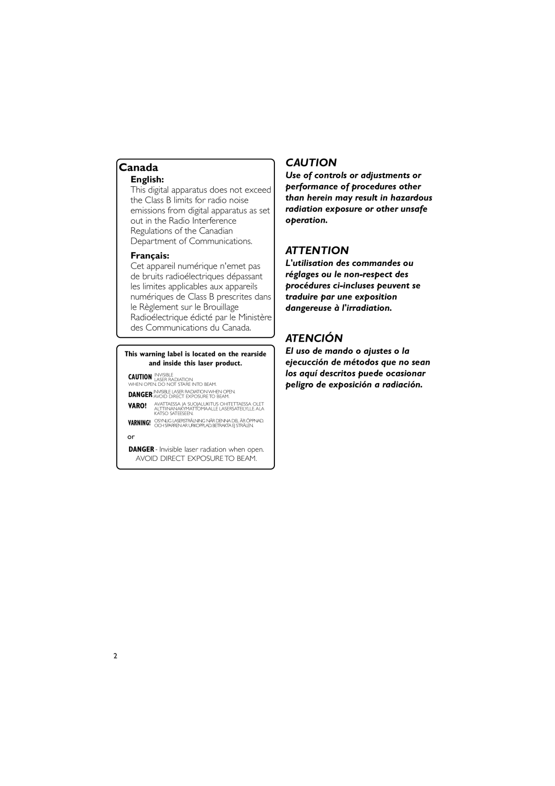 Philips MC-130 warranty English, Français, Inside this laser product 