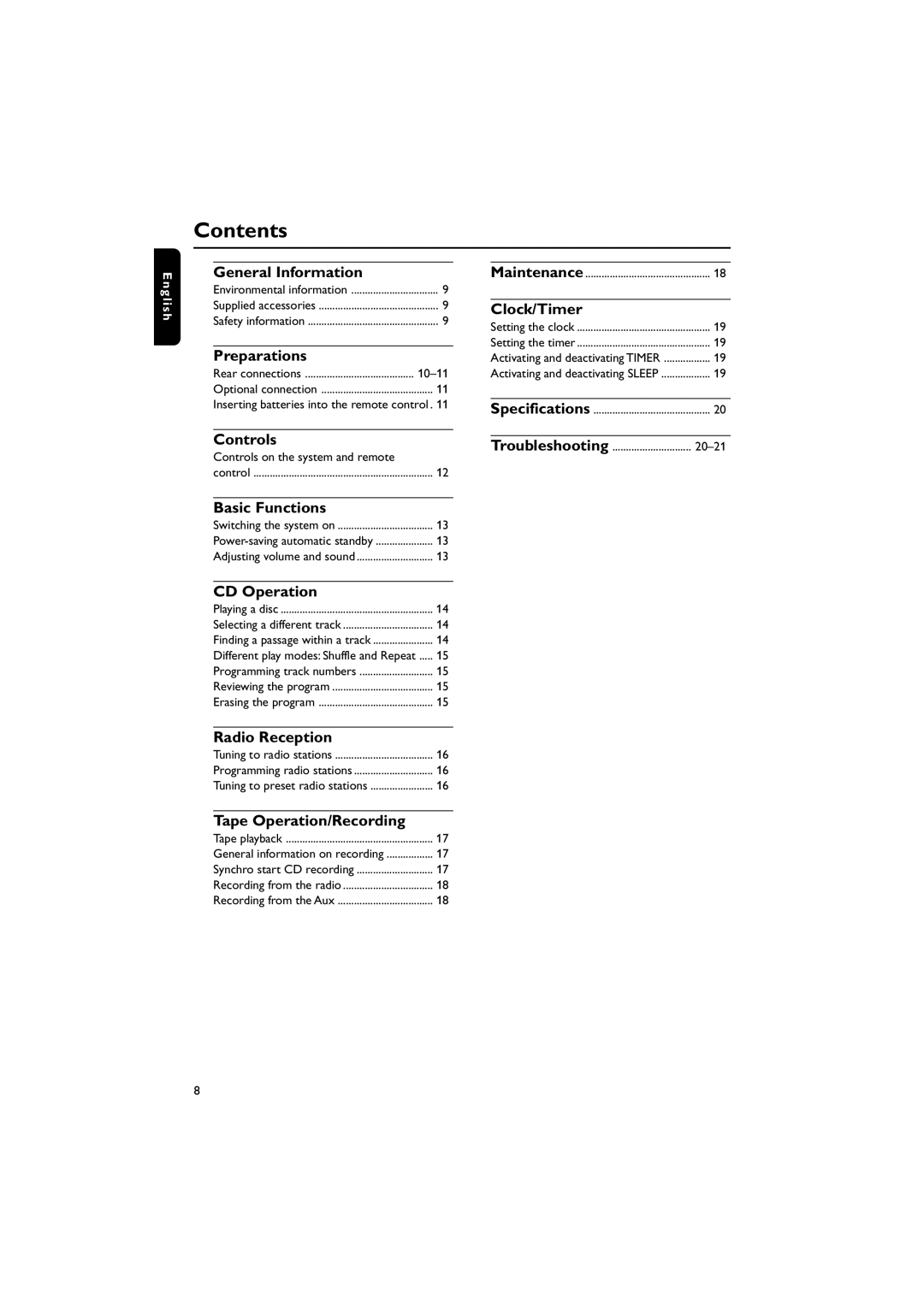 Philips MC-130 warranty Contents 