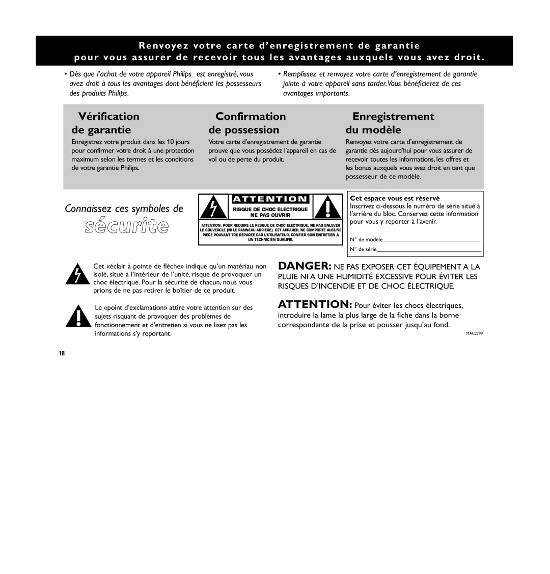 Philips MC 148 manual Vérification de garantie, Cet espace vous est réservé 