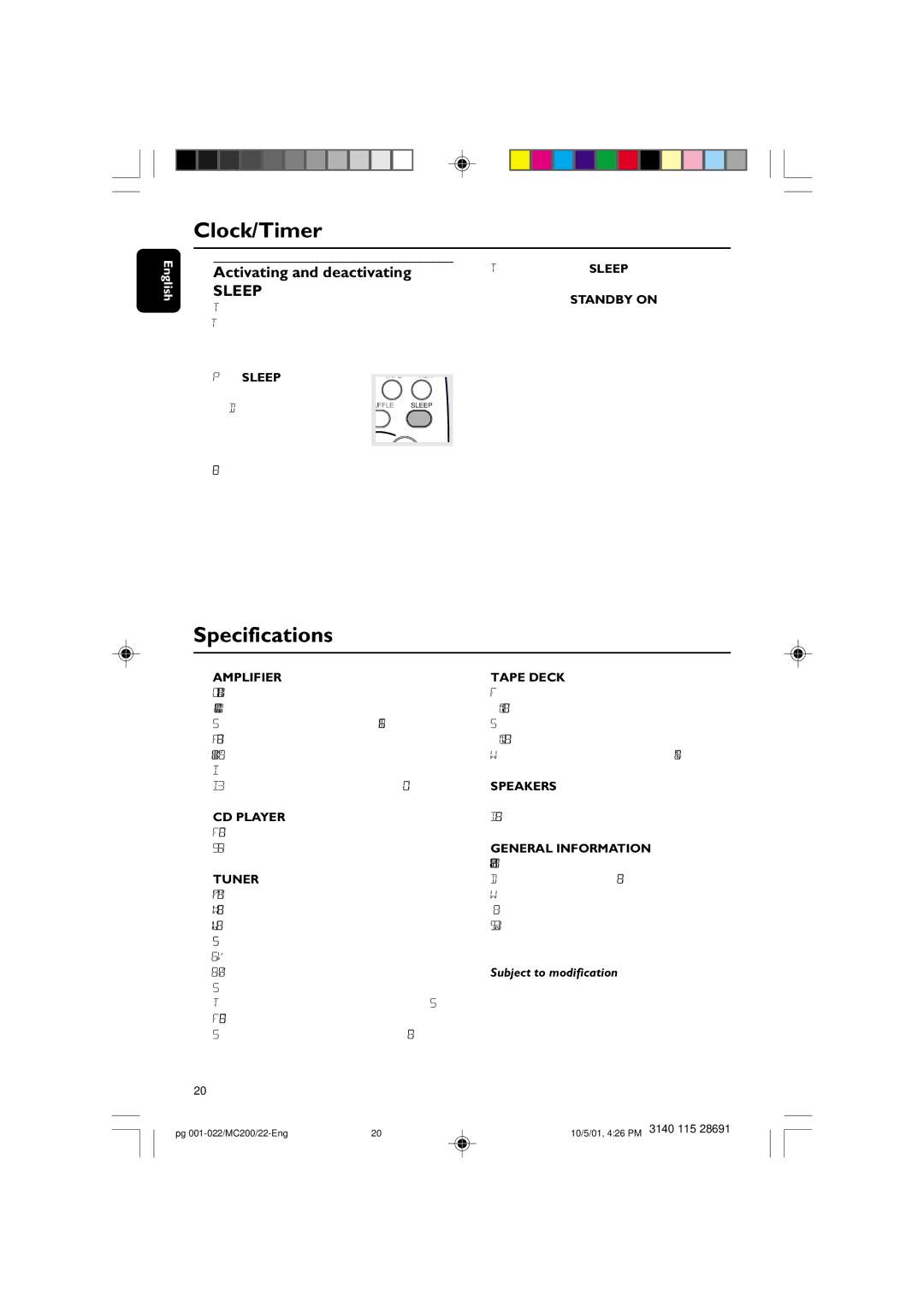 Philips MC-200 manual Specifications, Subject to modification 