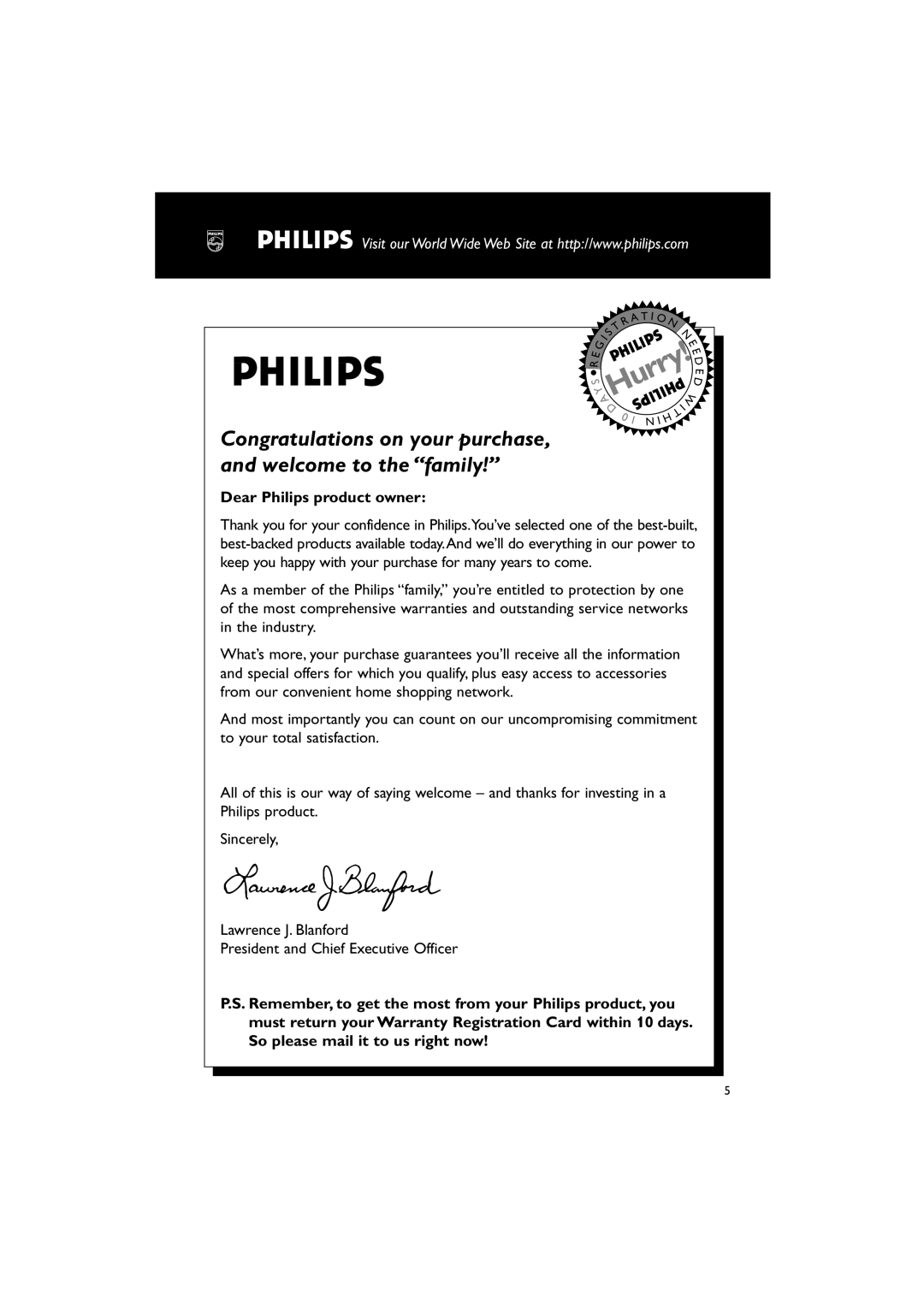 Philips MC-220 warranty Hurry, Dear Philips product owner 