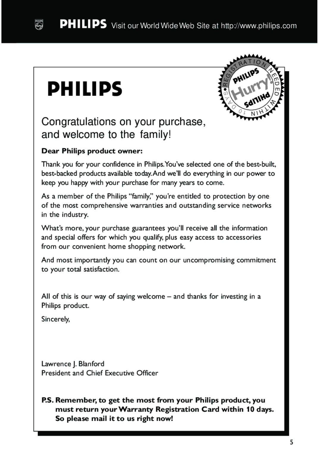 Philips MC-500 warranty Hurry, Dear Philips product owner 