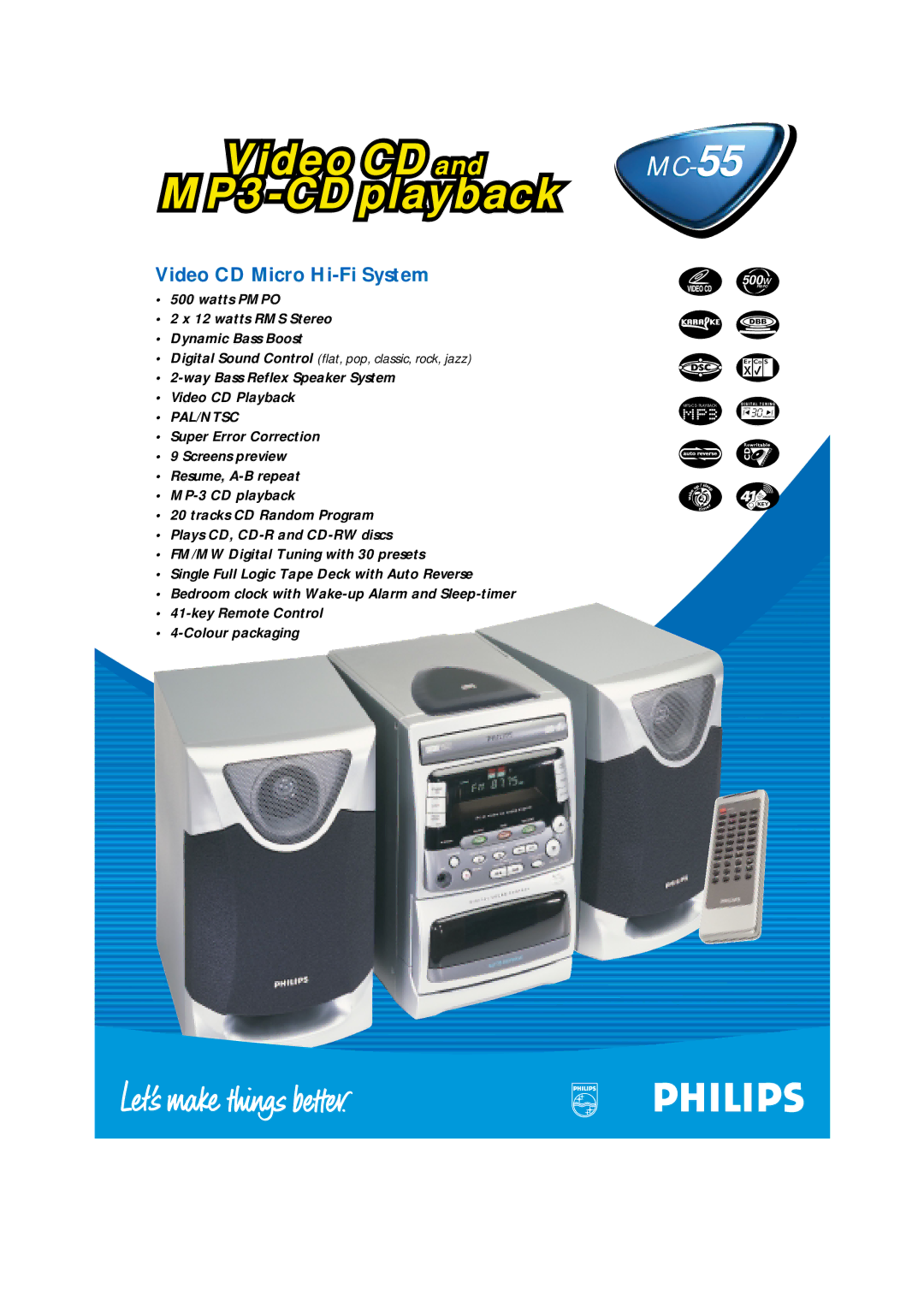 Philips MC-55 manual Video CD and MP3-CD playback 