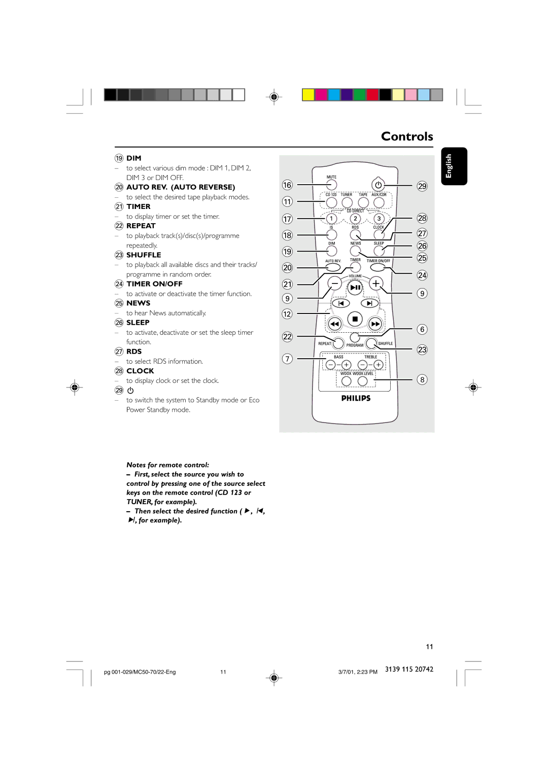 Philips MC-70 manual Controls 