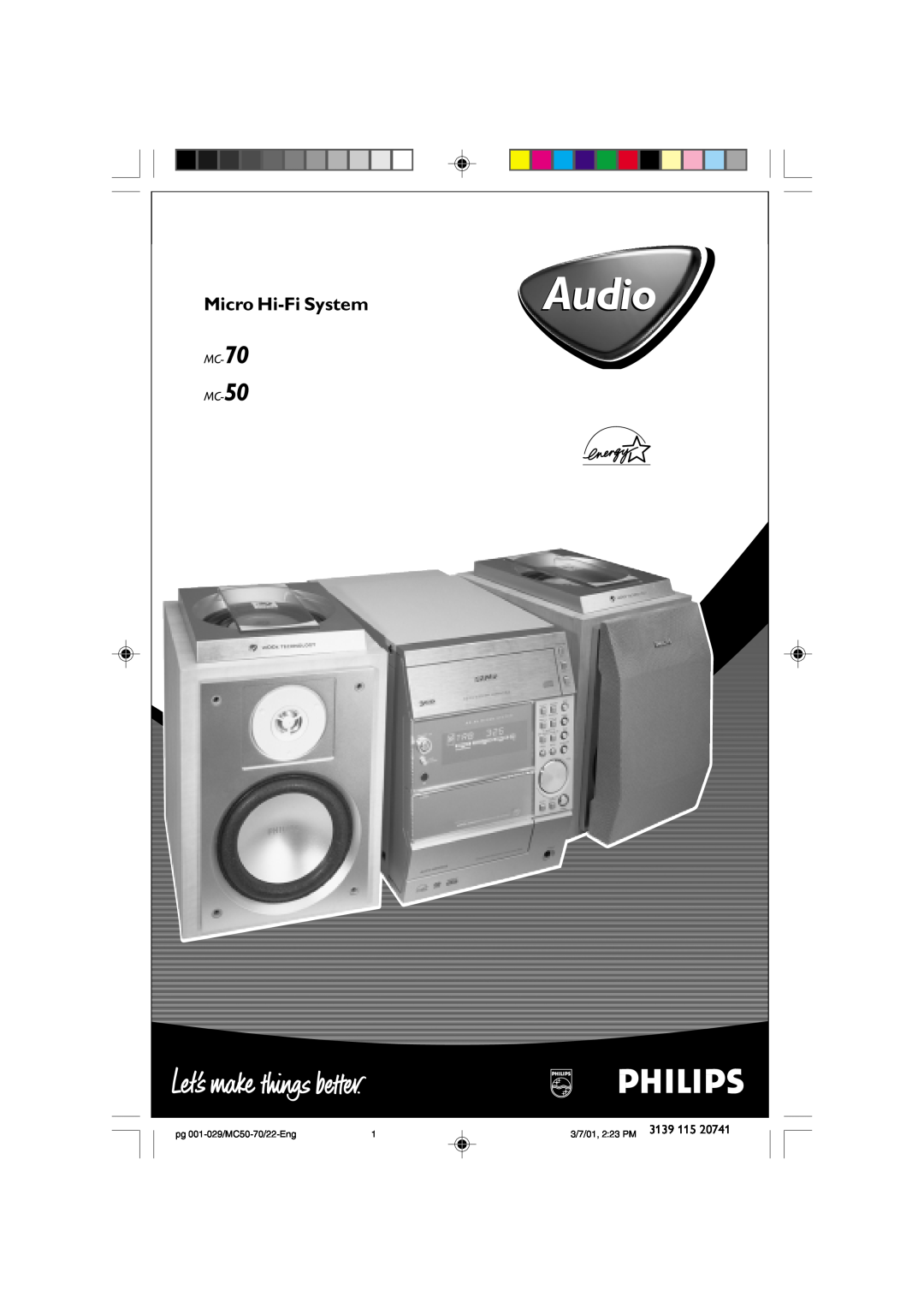Philips manual Micro Hi-FiSystem, MC-70 MC-50, Audio, pg 001-029/MC50-70/22-Eng, 3/7/01, 2 23 PM 