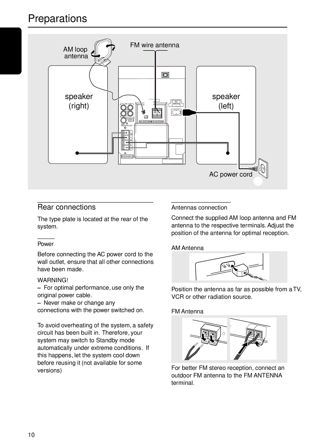 Philips MC-I200MC-I200 warranty Preparations, Rear connections 