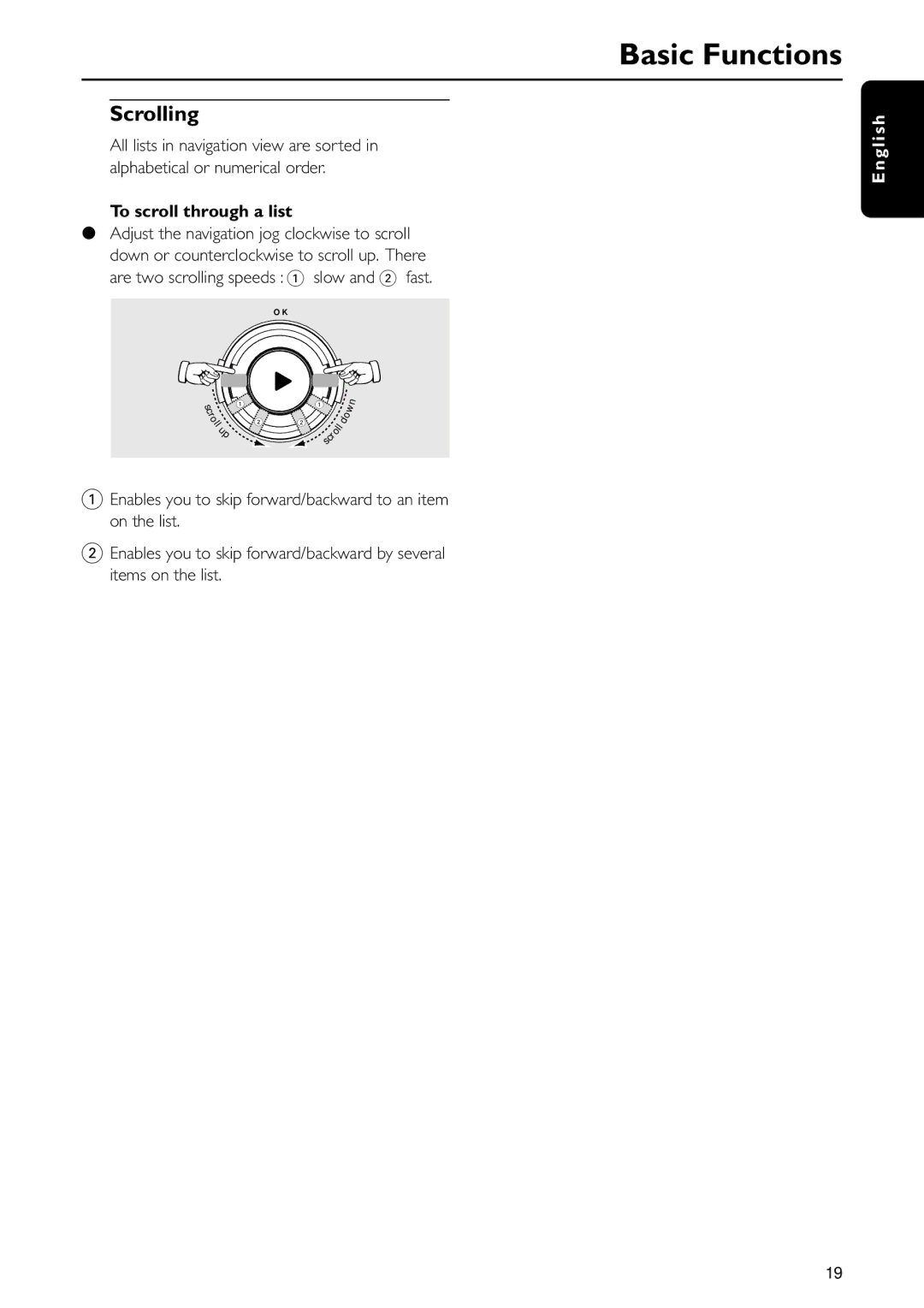 Philips MC-I200MC-I200 warranty Scrolling, To scroll through a list 