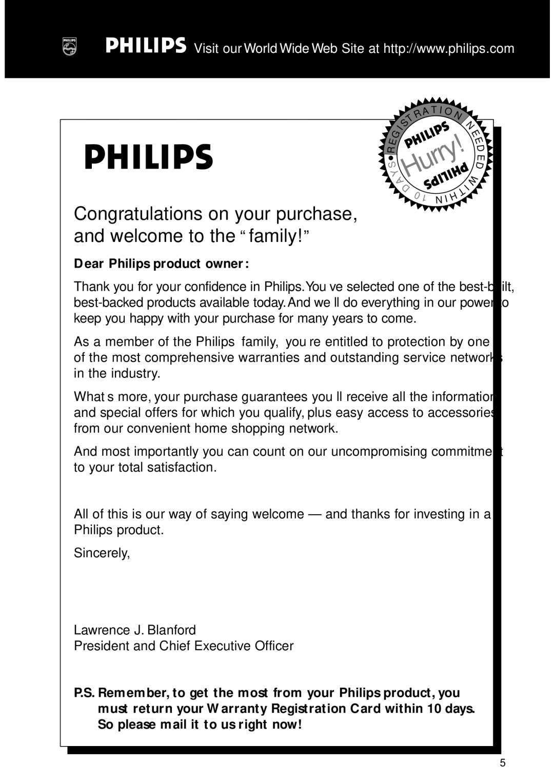 Philips MC-I200MC-I200 warranty Hurry, Dear Philips product owner 