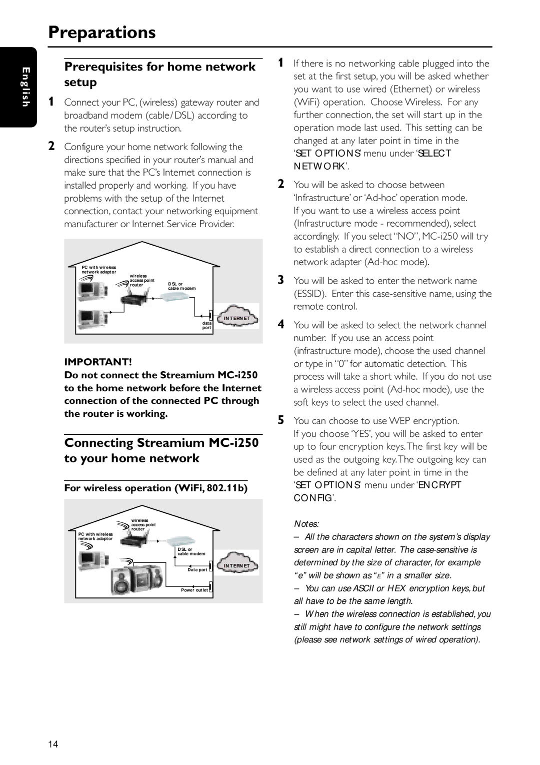 Philips warranty Prerequisites for home network setup, Connecting Streamium MC-i250 to your home network 