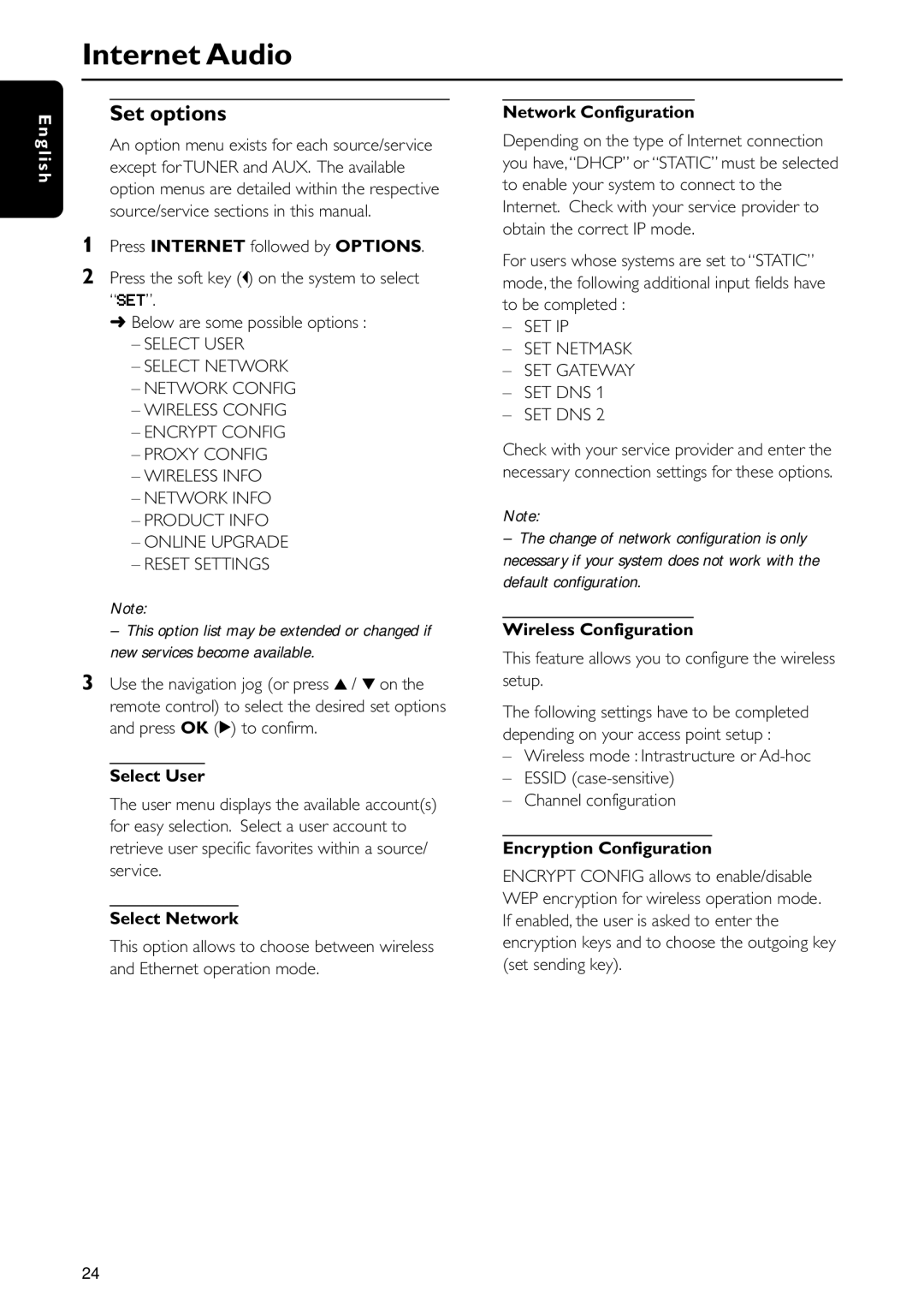 Philips MC-i250 warranty Set options 