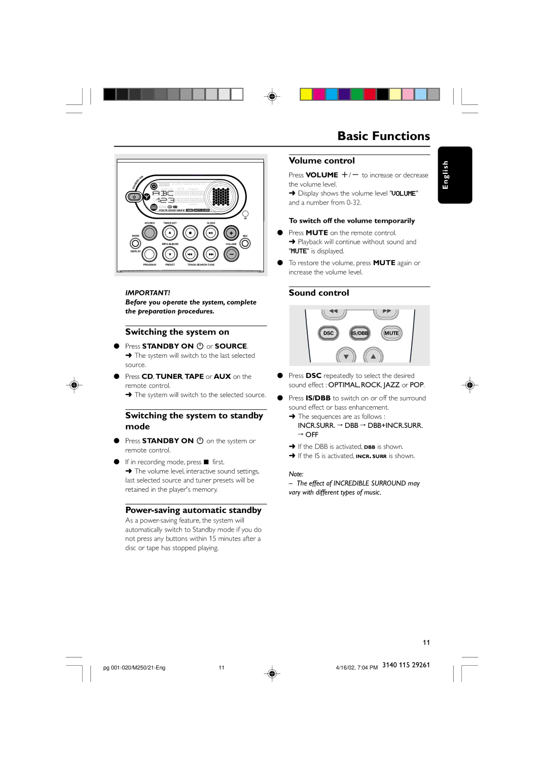 Philips MC-M250 manual Basic Functions 