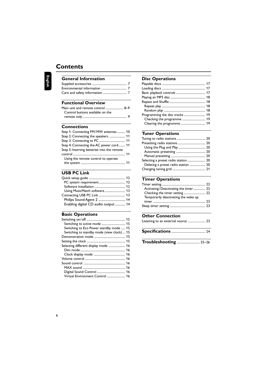 Philips MC M530 manual Contents 