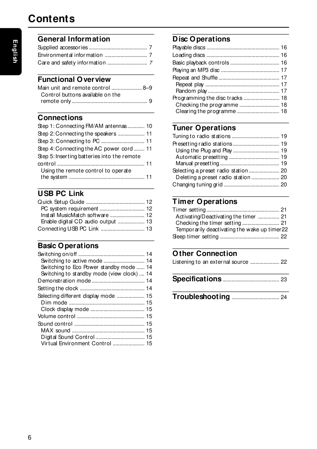 Philips MC M570 manual Contents 