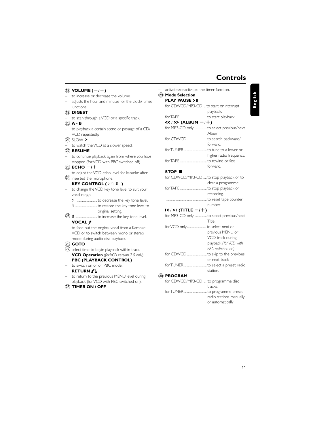 Philips MC-V320 manual Controls 