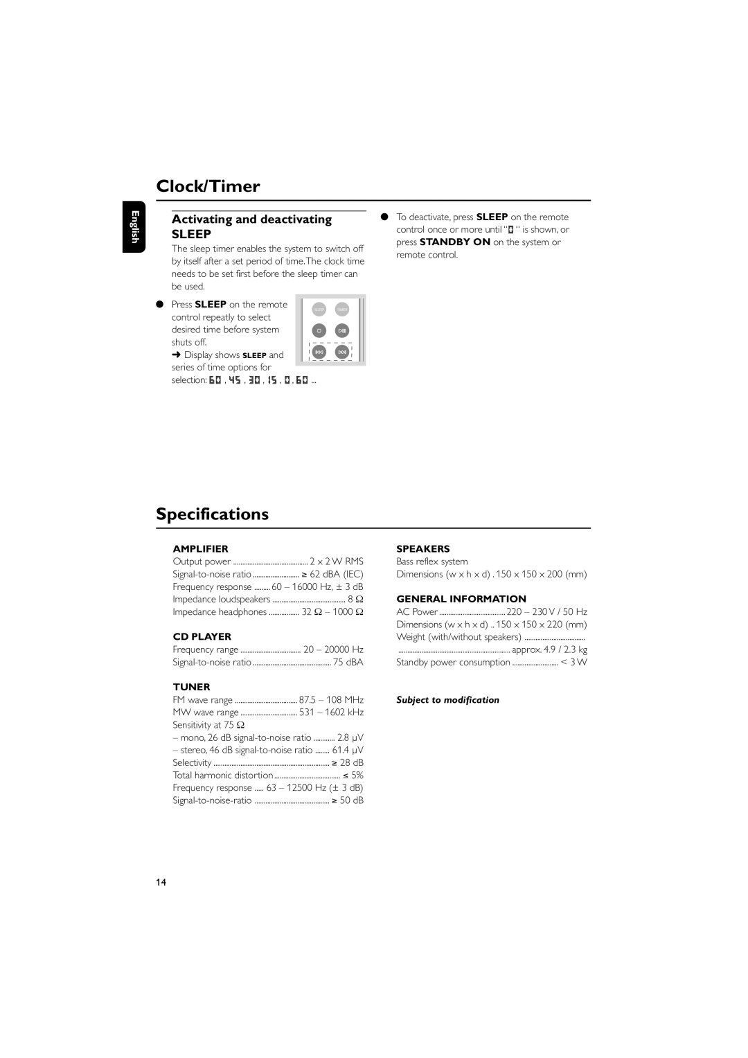 Philips MC108B user manual Specifications 