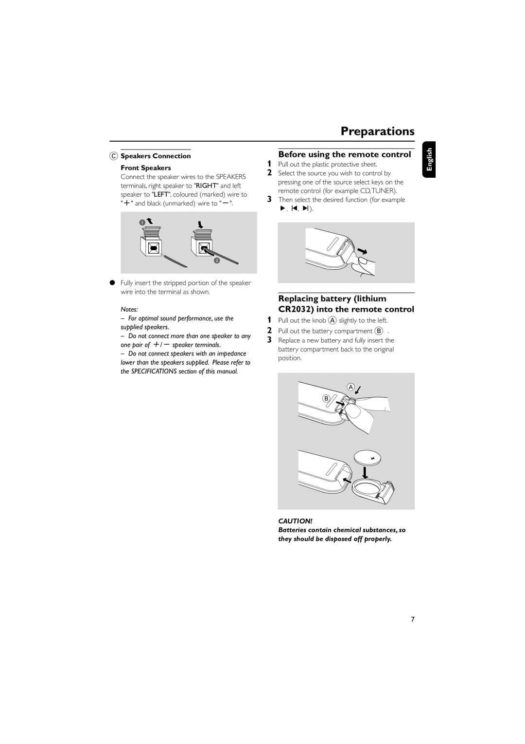 Philips MC108B user manual Before using the remote control, Replacing battery lithium CR2032 into the remote control 