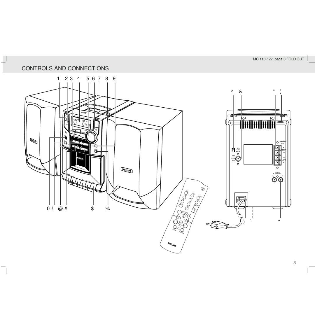 Philips MC118 manual Controls and Connections, MC 118 / 22 page 3 Fold OUT 