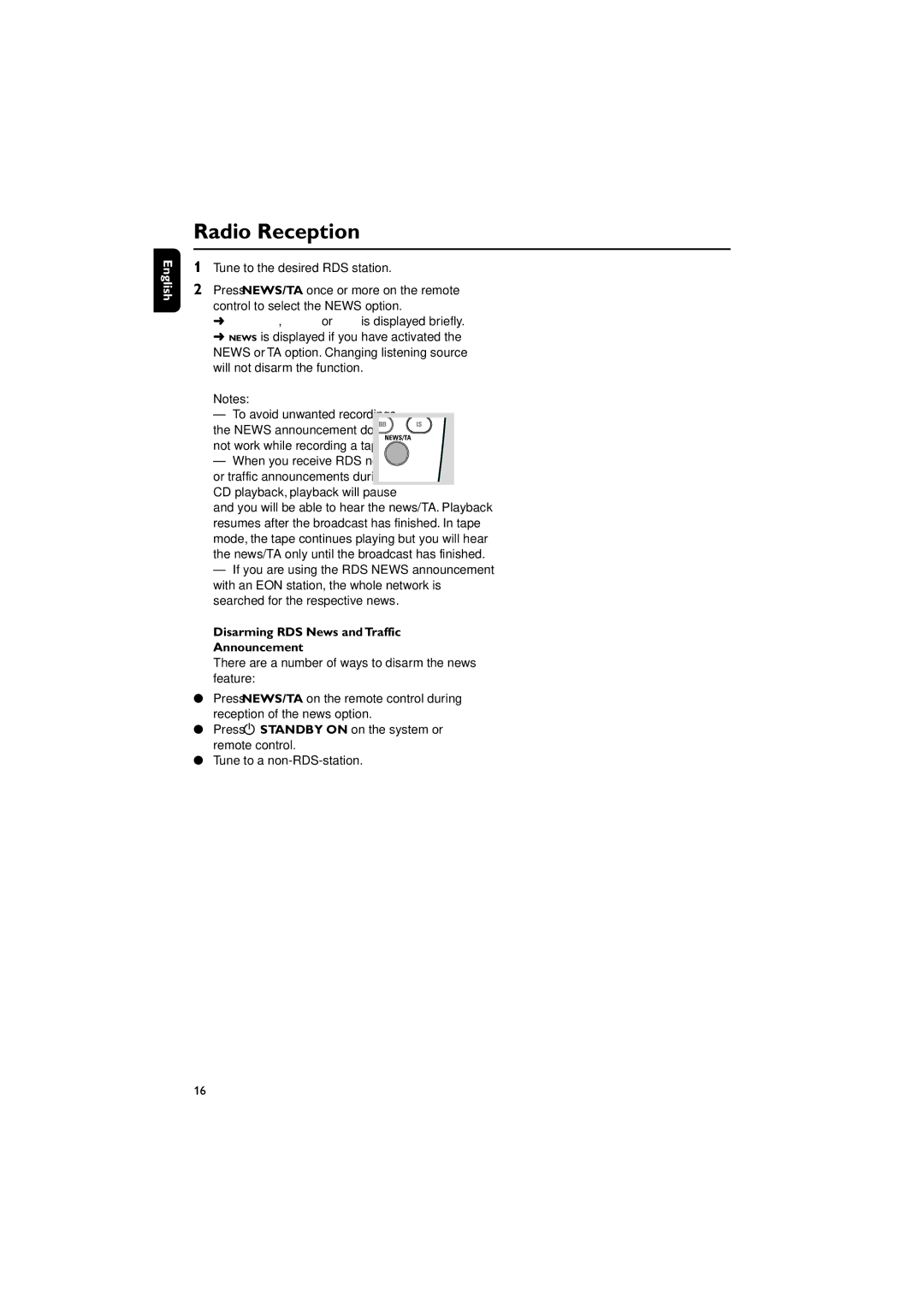 Philips MC120 manual Not work while recording a tape, Disarming RDS News and Traffic Announcement 