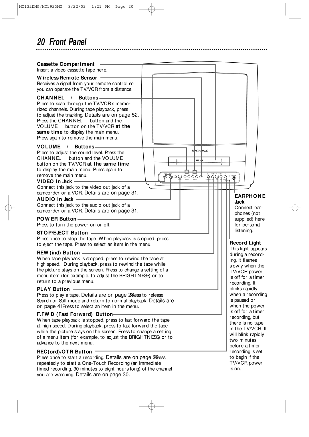 Philips MC132DMG, MC192DMG owner manual Front Panel 