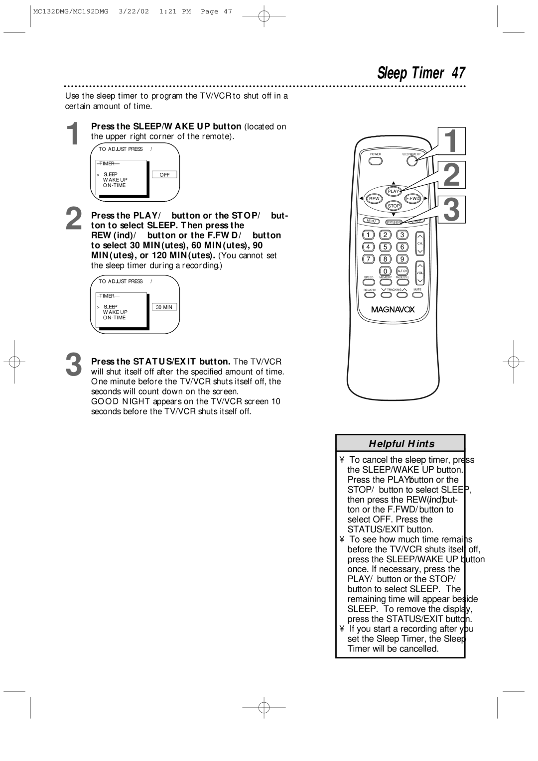 Philips MC192DMG, MC132DMG owner manual Sleep Timer, Sleep timer during a recording 