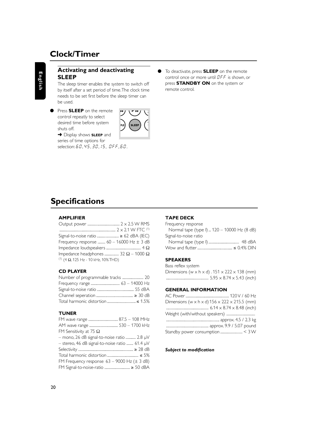 Philips MC138 owner manual Specifications 