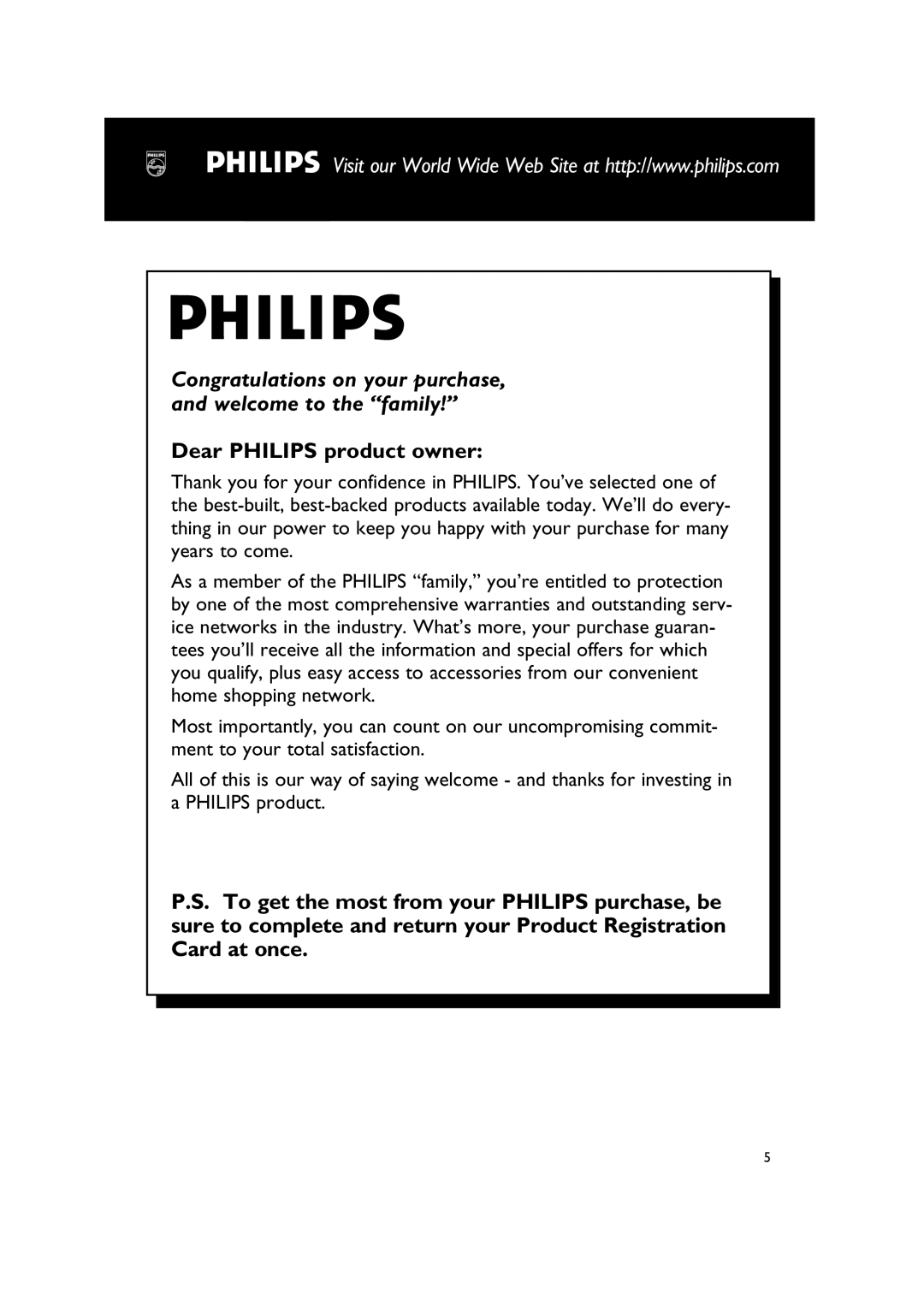 Philips MC138 owner manual Dear Philips product owner 