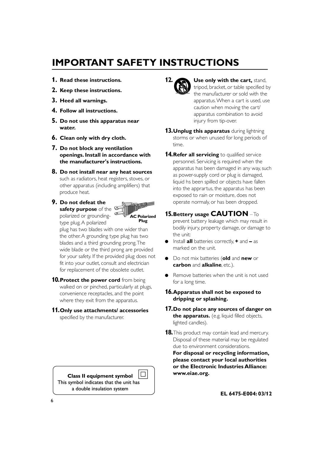 Philips MC138 owner manual Important Safety Instructions 