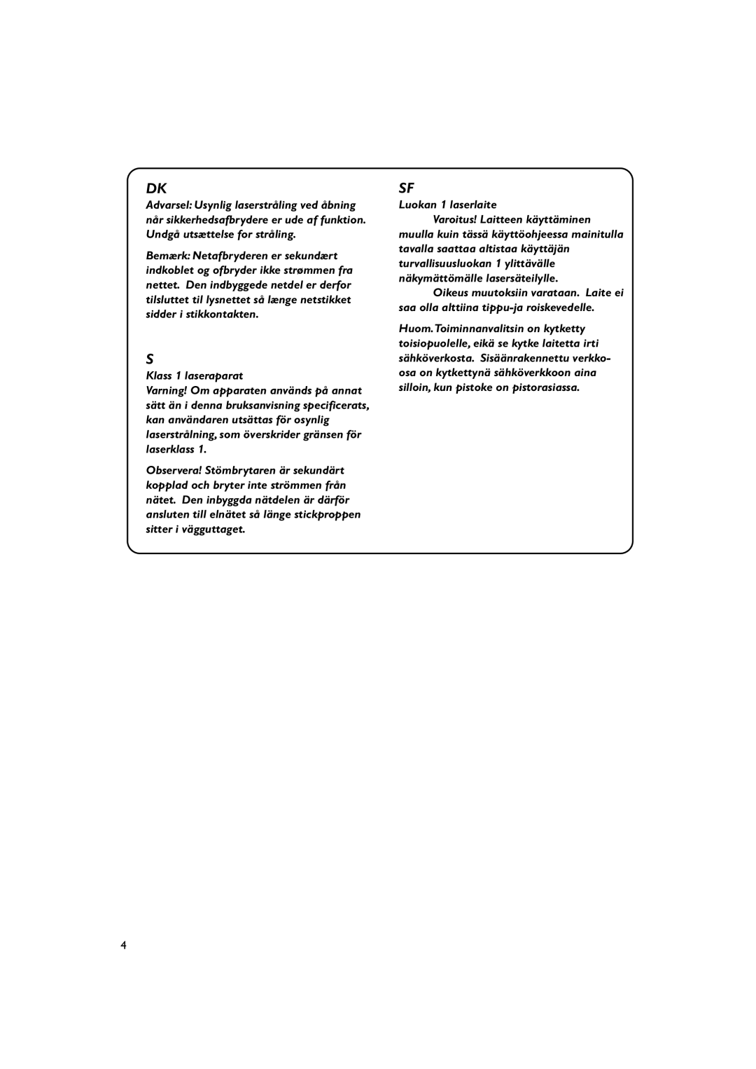 Philips MC150 manual Klass 1 laseraparat 