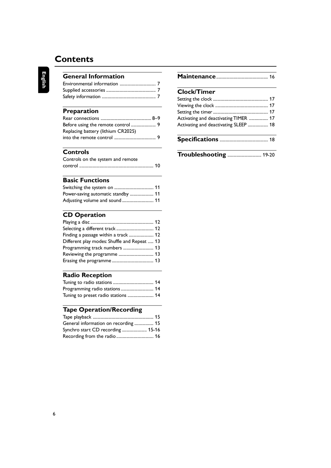 Philips MC150 manual Contents 