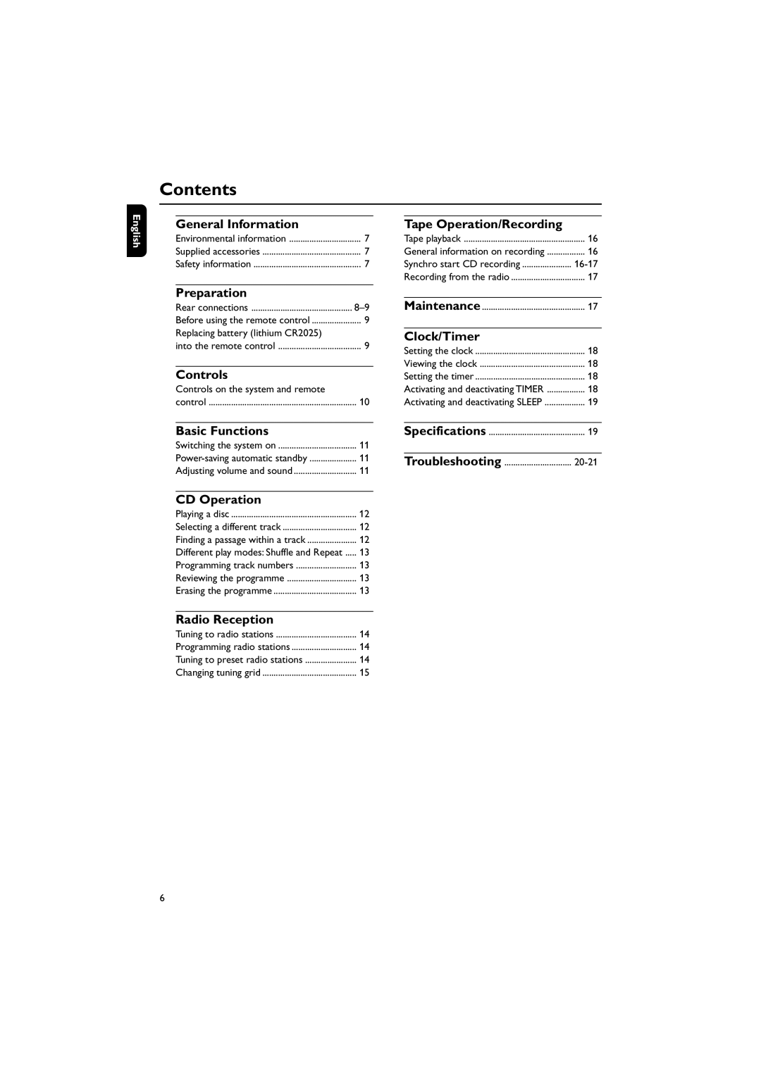 Philips MC150/21 manual Contents 