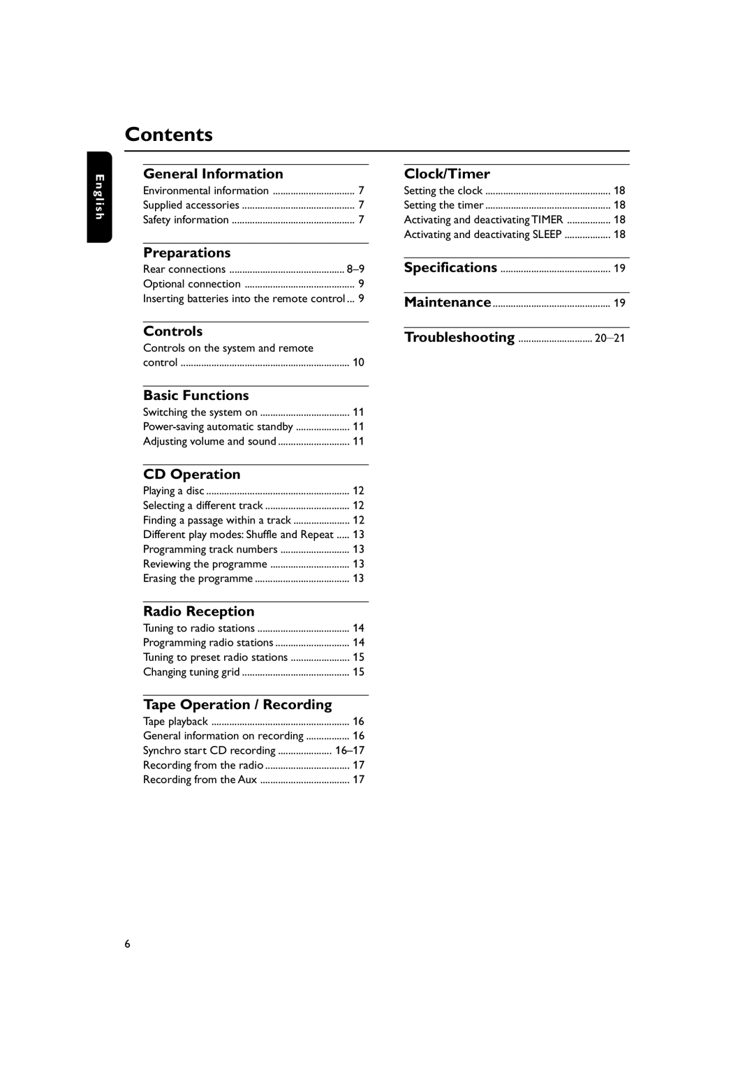 Philips MC160 user manual Contents 