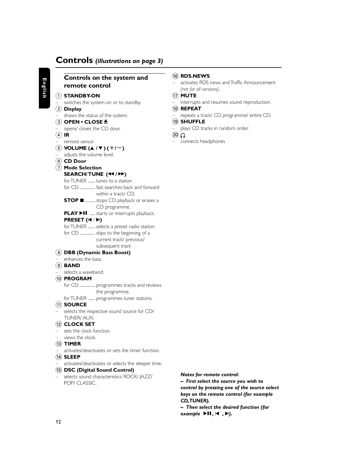 Philips MC235 user manual Display, Open CLOSEç, Volume 3 / 4 +, CD Door Mode Selection SEARCH/ Tune à / á, Preset ¡ 