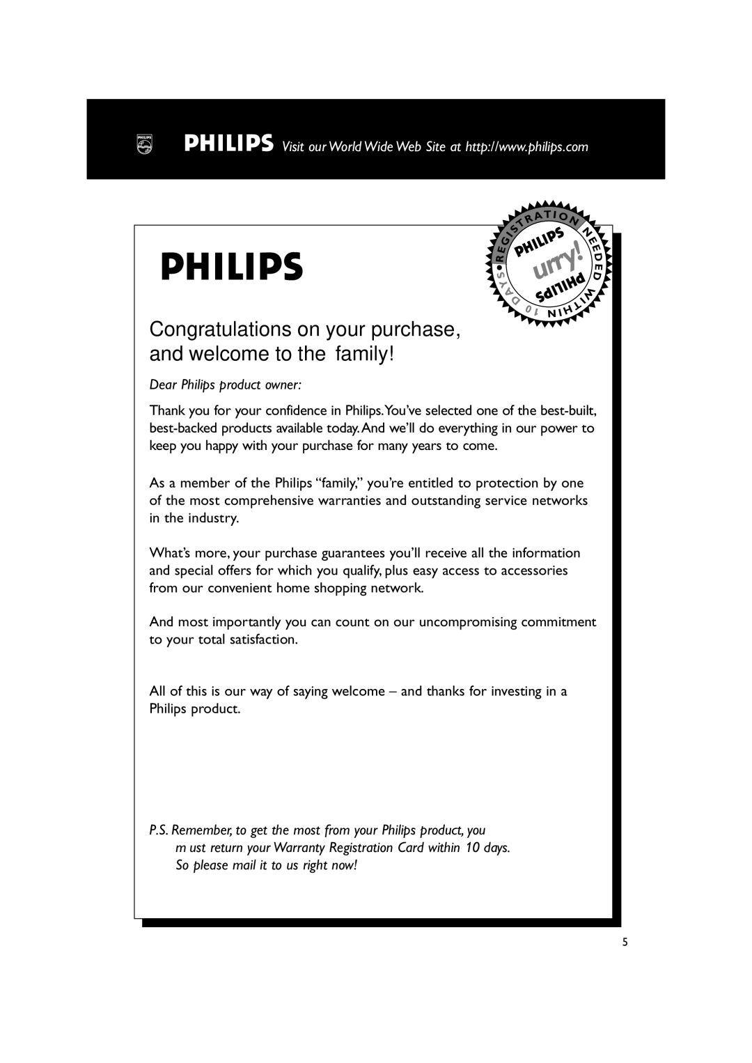 Philips MC235 user manual AHurry, Dear Philips product owner 